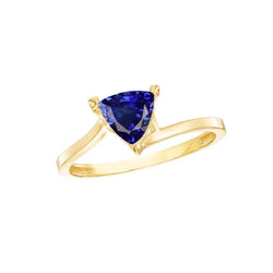 Anello solitario con zaffiro Srilanka a forma di trilioni di oro giallo 1 carato con oro giallo 14K