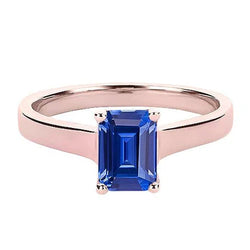 Anello solitario con zaffiro blu Ceylon smeraldo 2 carati in oro rosa 14K