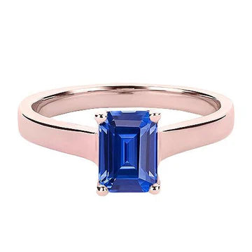 Anello solitario con zaffiro blu Ceylon smeraldo 2 carati in oro rosa 14K