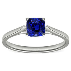 Anello solitario con zaffiro blu naturale 1.50 carati e 14K Gioielli da donna in oro bianco