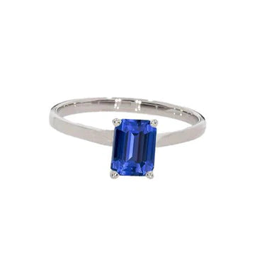 Anello solitario con zaffiro blu naturale da 1,50 carati e smeraldo incastonati in oro bianco 14K