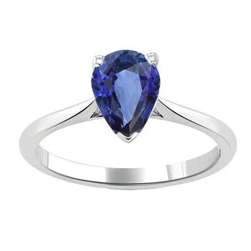 Anello solitario con zaffiro blu pera da 1,50 carati incastonato in oro bianco 14K