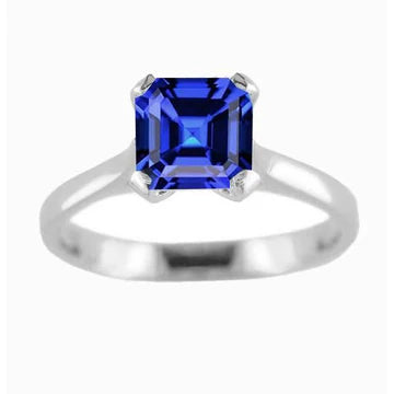 Anello solitario con zaffiro blu taglio Asscher da 2 carati in oro bianco 14K