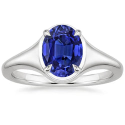 Anello solitario con zaffiro dello Sri Lanka in oro bianco 14K  taglio ovale 3 carati