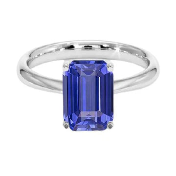 Anello solitario con zaffiro dello Sri Lanka taglio smeraldo 2 carati in oro bianco 14k