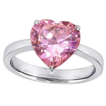 Anello solitario con zaffiro rosa da 3 carati a taglio cuore in oro bianco 14K Nuovo