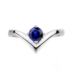 Anello solitario da donna Enhancer taglio rotondo blu zaffiro 1 carato con oro bianco 14K