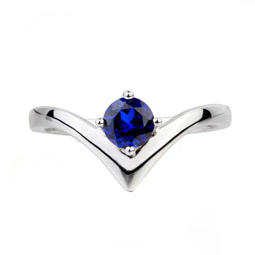 Anello solitario da donna Enhancer taglio rotondo blu zaffiro 1 carato con oro bianco 14K