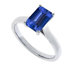 Anello solitario da donna con zaffiro blu smeraldo 2 carati oro bianco 14k