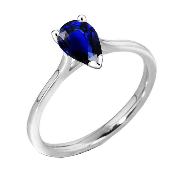 Anello solitario da donna con zaffiro di Ceylon a forma di pera in oro 14K 1 carato