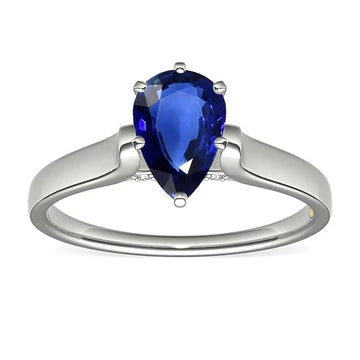 Anello solitario da donna con zaffiro pera 2 carati Sri Lanka in oro bianco 14K
