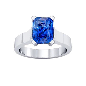 Anello solitario da donna stile voltaggio con gemma di zaffiro blu da 1,50 carati in oro bianco 14K