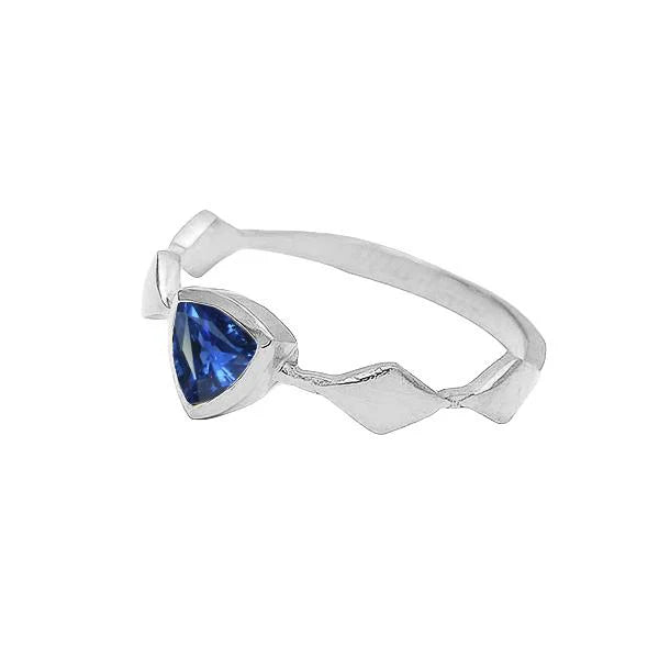 Anello solitario di fidanzamento con castone trilioni blu zaffiro 1 carato con oro bianco 14K