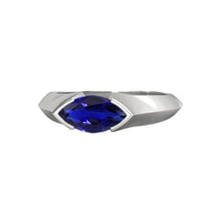 Anello solitario in oro bianco 14K con lingotto Ceylon Sapphire Marquise da 1 carato