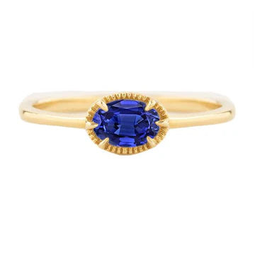 Anello solitario in oro giallo 14K con polo in zaffiro blu da 1,50 carati