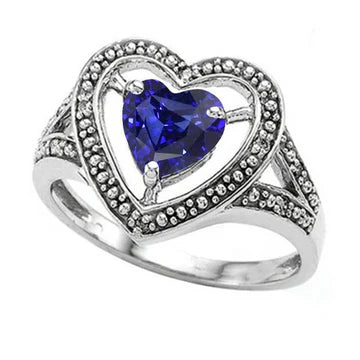 Anello solitario in stile vintage con zaffiro blu con taglio a cuore da 1,50 carati in oro bianco 14K
