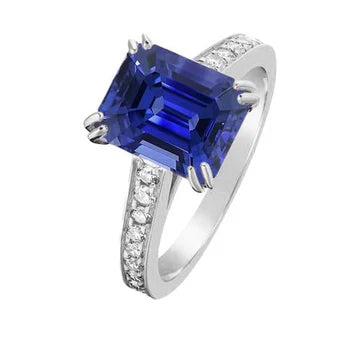 Anello solitario nuziale con accenti di zaffiro blu smeraldo a 3 carati in oro bianco 14K