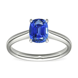 Anello solitario ovale con zaffiro blu naturale 2 carati oro bianco 14K