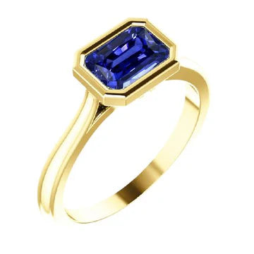 Anello solitario smeraldo blu zaffiro lunetta set 1,50 carati oro 14K