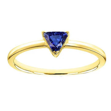 Anello solitario trilioni con zaffiro blu naturale da 1 carato e oro giallo 14K