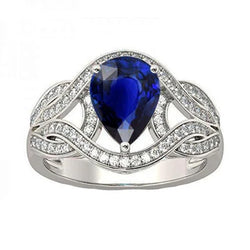 Anello stile vintage Pera 3 carati Diamante zaffiro Ceylon Pietra preziosa in oro bianco 14K