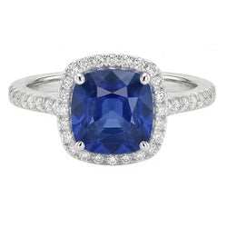 Anniversario Anello Halo Cuscino Blu Zaffiro Accento Diamanti Naturali Autentici ( non creati in laboratorio ) 4 Carati