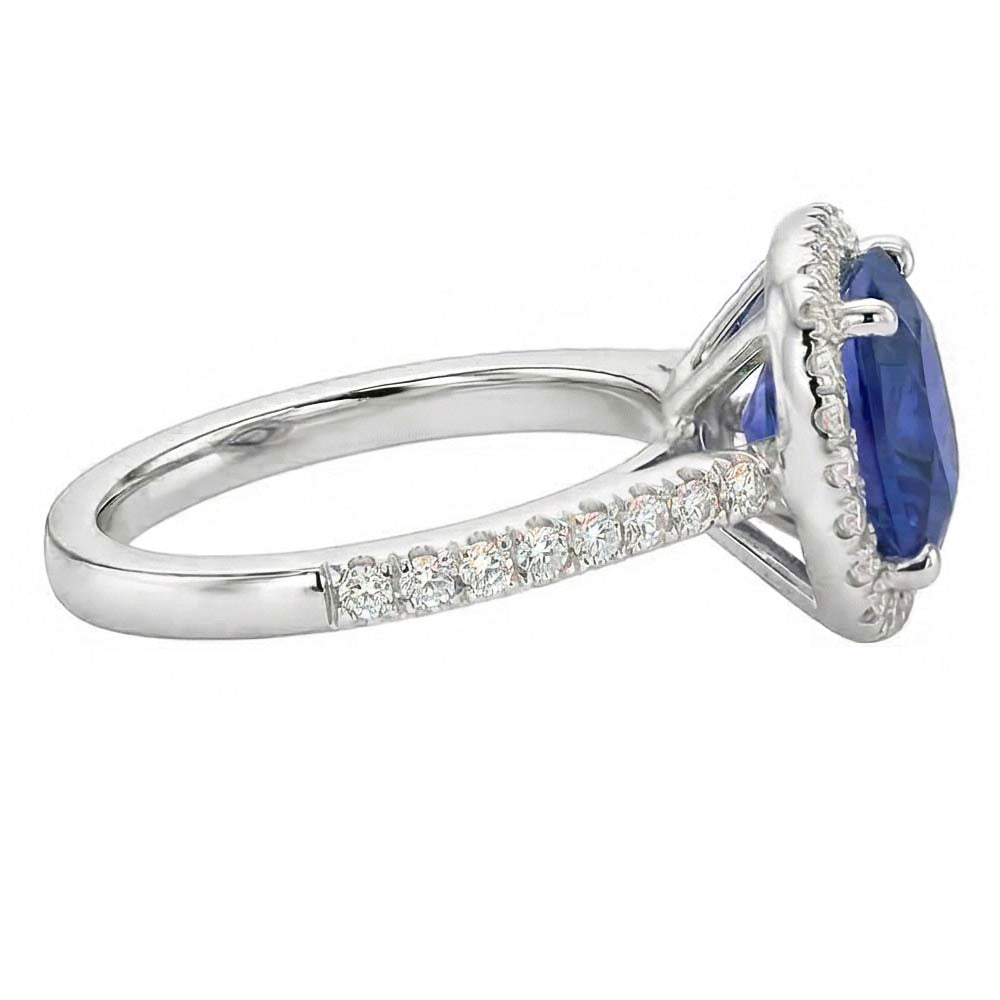Anniversario Anello Halo Cuscino Blu Zaffiro Accento Diamanti Naturali Autentici ( non creati in laboratorio ) 4 Carati
