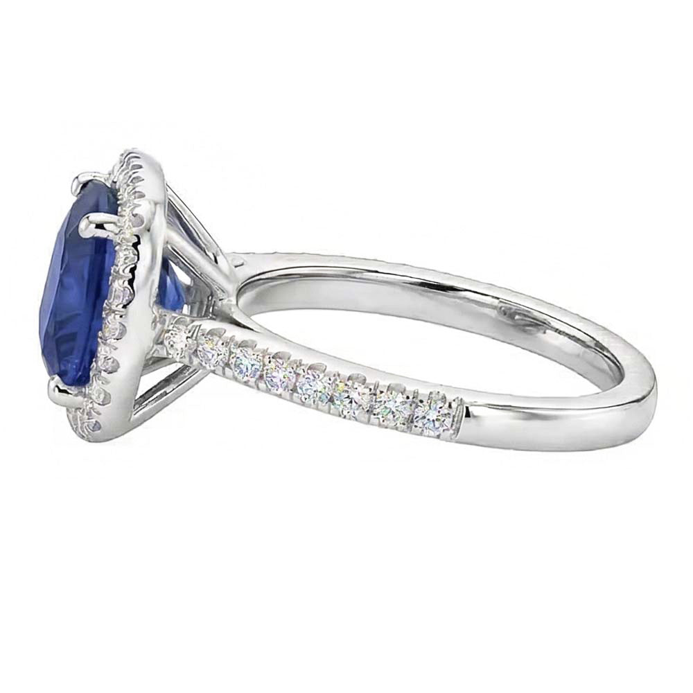 Anniversario Anello Halo Cuscino Blu Zaffiro Accento Diamanti Naturali Autentici ( non creati in laboratorio ) 4 Carati