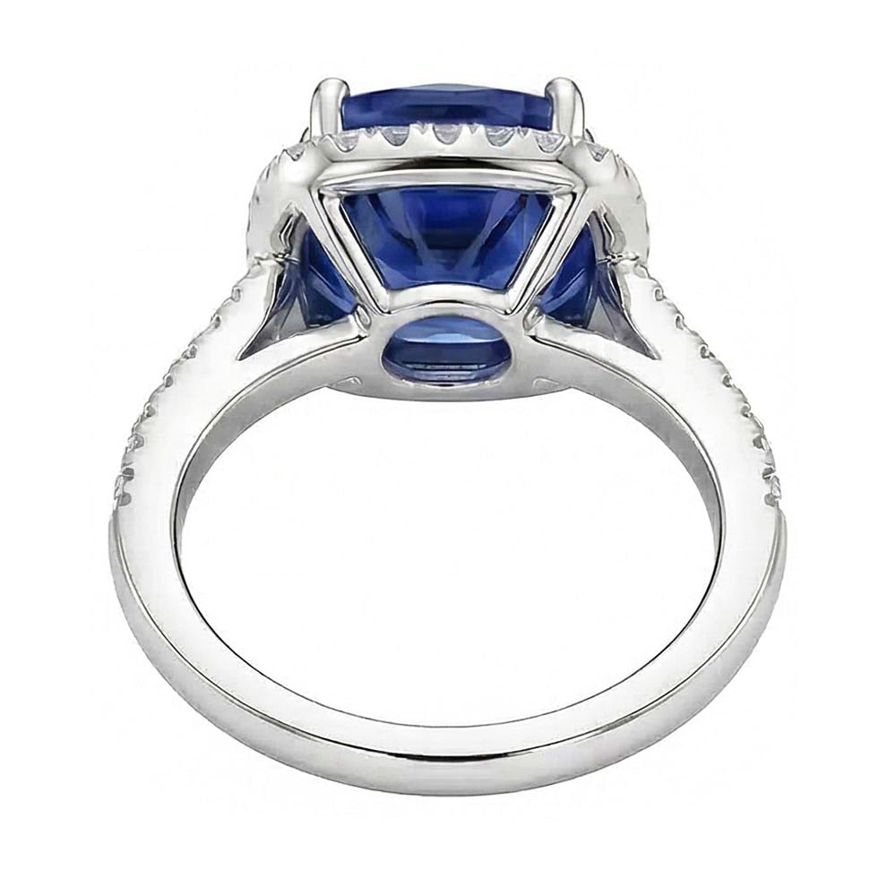 Anniversario Anello Halo Cuscino Blu Zaffiro Accento Diamanti Naturali Autentici ( non creati in laboratorio ) 4 Carati