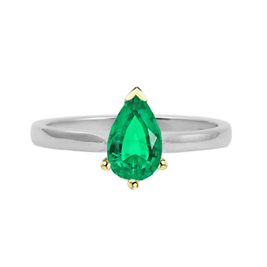 Taglio a Pera Smeraldo Fine anello in Oro Due Toni 14K – vista principale