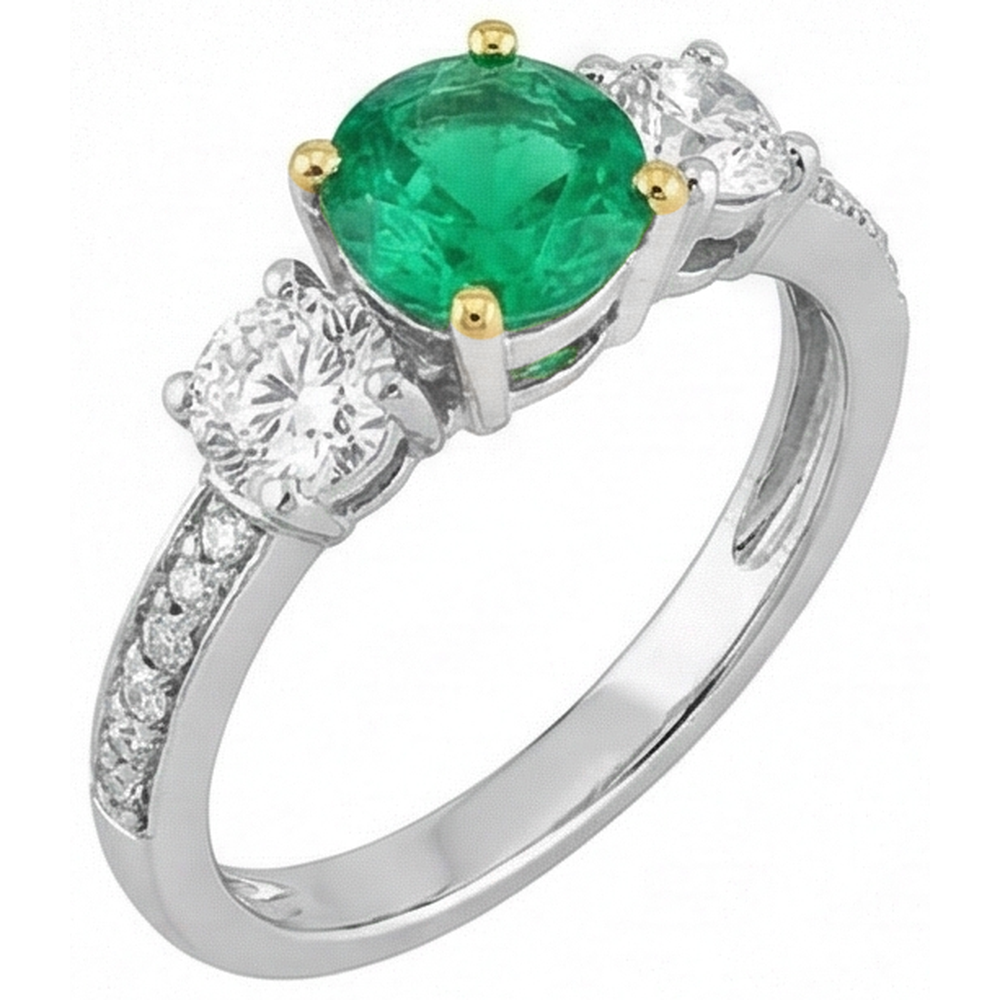 Smeraldo Fine Anello con Pietra Preziosa 1-carati Oro 14 Carati Bicolore – vista frontale