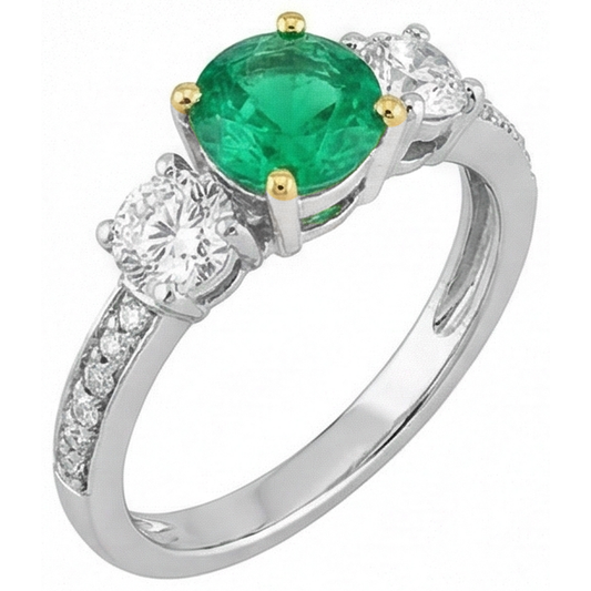 Smeraldo Fine Anello con Pietra Preziosa 1-carati Oro 14 Carati Bicolore – vista frontale