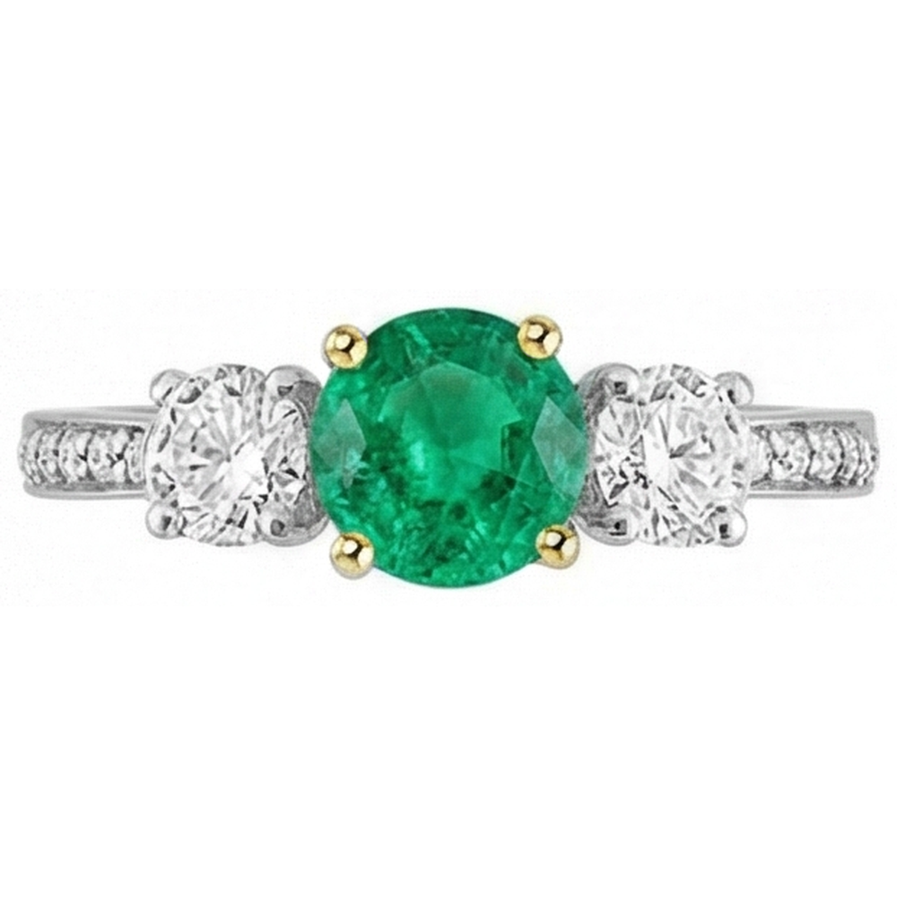 Smeraldo Fine Anello con Pietra Preziosa 1 carati Oro 14 Carati Bicolore – vista laterale