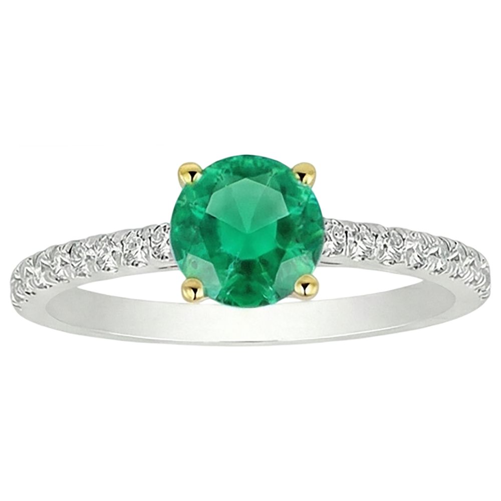 Smeraldo Fine Anello con Pietra Preziosa 2 carati Oro Due Toni 14K – vista laterale