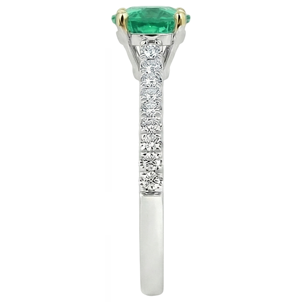 Smeraldo Fine Taglio Rotondo Anello con Pietra Preziosa in Oro Due Toni 14K – vista posteriore