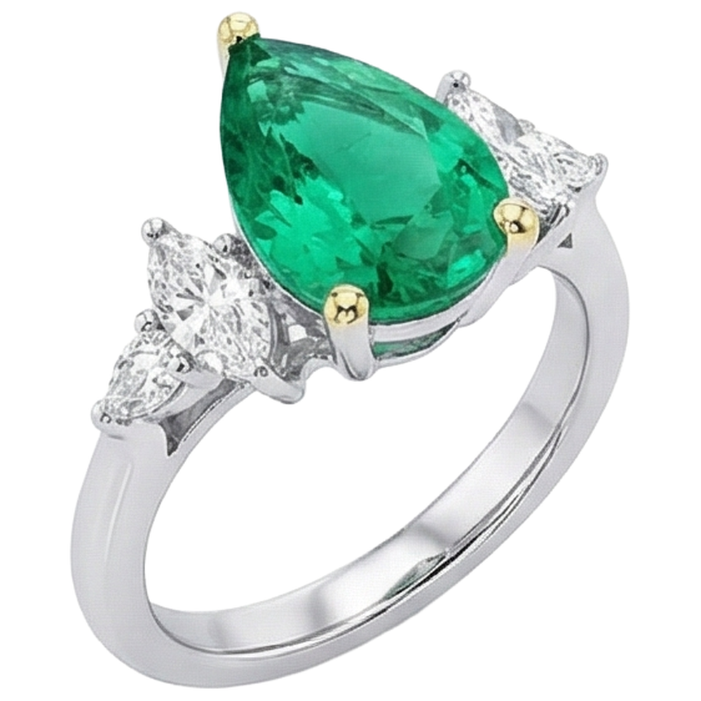 Anello con Gemma Oro Due Toni 14K con Smeraldo Colombiano – vista angolare