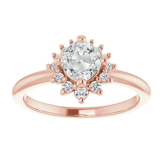 Anniversary Halo Vecchio Taglio Cushion Naturale Diamante Ring 4,25 Carati In Oro