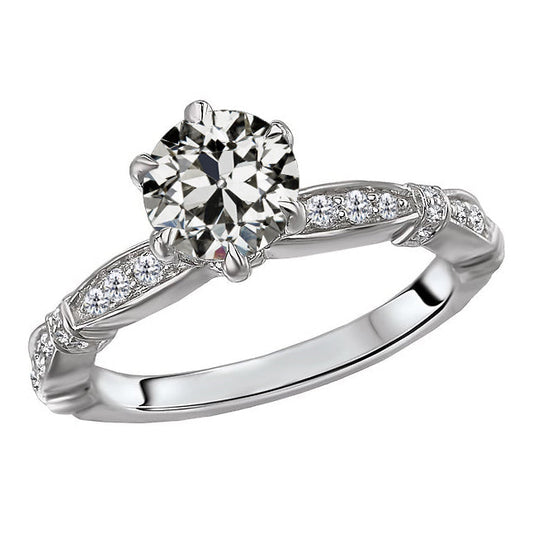 Cuscino Antico Diamante anello in Oro Bianco 14K – vista principale