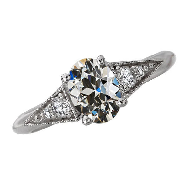 Cuscino Antico Diamante anello in Oro Bianco 14K – vista principale