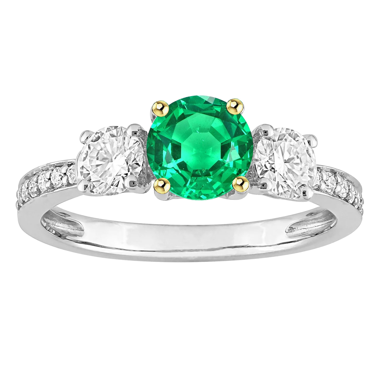 Taglio Brillante Smeraldo Fine anello in Oro 14 Carati Bicolore – vista principale