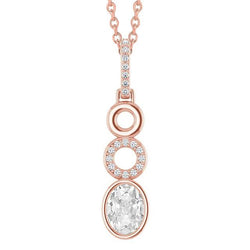Antica Parure Di Castoni Pendente Con Genuino Diamanti A Taglio Ovale E Rotondo Da 2,50 Carati In Oro Bianco 14K