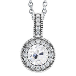 Antico Ciondolo A Forma Di Alone Con Vero Diamante Taglio Rotondo 4 Carati In Oro Bianco 14K