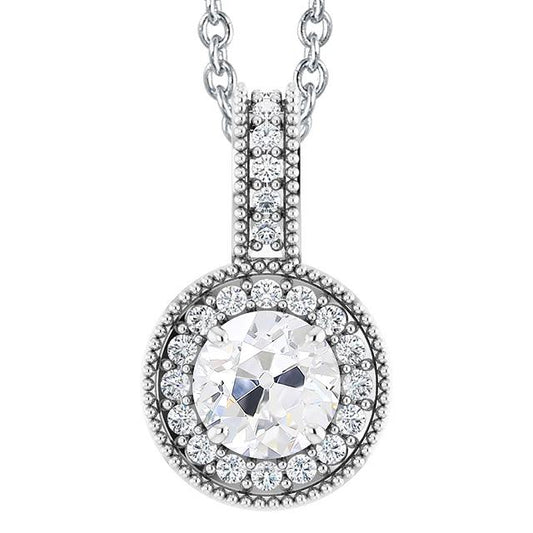Antico Ciondolo A Forma Di Alone Con Vero Diamante Taglio Rotondo 4 Carati In Oro Bianco 14K