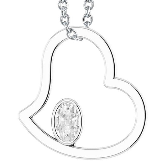 Antico Ciondolo A Forma Di Cuore Con Castone Di Genuino Diamanti A Taglio Ovale Da 2 Carati Incastonati In Oro Bianco 14K