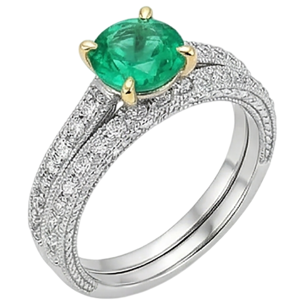Anello Pietra Colorata Oro 14 Carati Bicolore con Smeraldo Colombiano – vista laterale