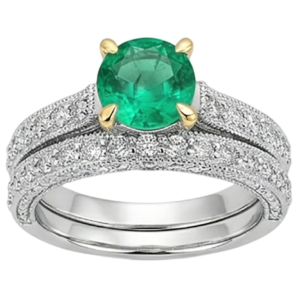 Anello Pietra Colorata Oro 14 Carati Bicolore con Smeraldo Colombiano – vista frontale