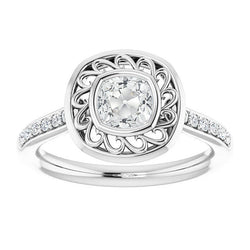 Antico Anello con Pavé Halo – Diamante 2,15 carati Oro Bianco 14K