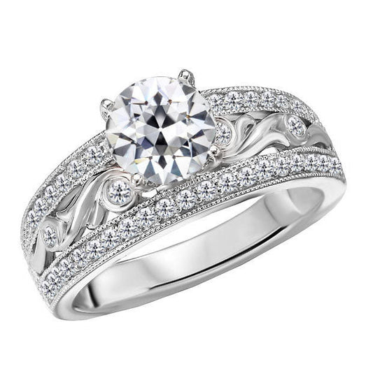 Brillante Cuscino Antico Anello con Pavé Halo in Oro 14 Carati Bianco – vista principale