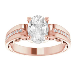 Oro 14 Carati Rosa Diamante Fine Solitario con Pietre Laterali