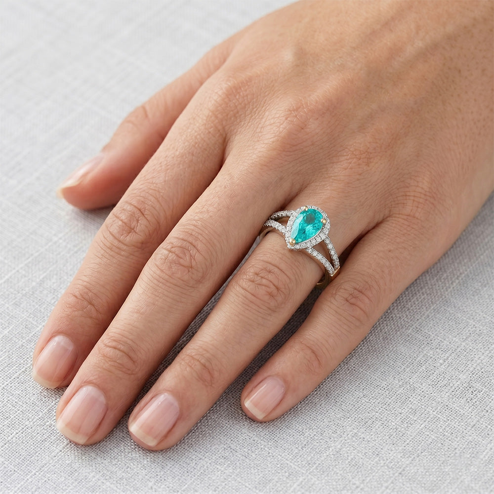 Artigianale Anello con Pavé Halo con Tormalina Paraiba Purezza